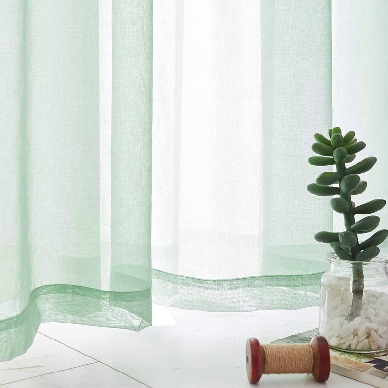 TOAVA DECO Christmas Mint Green Semi Sheer Curtains 84 Inches Long Faux Linen Mint Green Sheers Rod Pocket for Bedroom Living Room Girls Kids Room 2 Panels Xmas 52x84 - Image 4